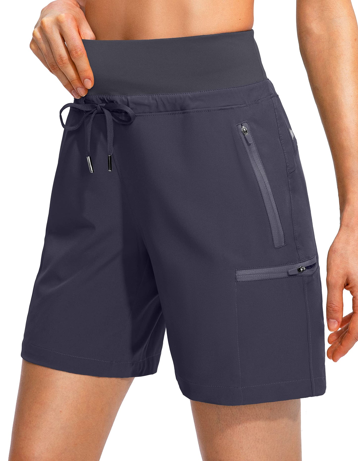 Obla Women's Hiking Cargo Shorts Zipper Pockets Soft High Waisted Quick Dry 7 Inch Long Shorts for Women Golf Athletic Summer (Dark Grey_L)