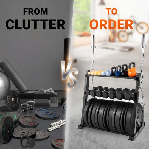 Yes4All Multi-Functional Weight Storage Racks, Dumbbell Rack for Home Gym Storage of Dumbbell/Kettlebell/Weight Plate & Barbell - 1000LBS Capacity