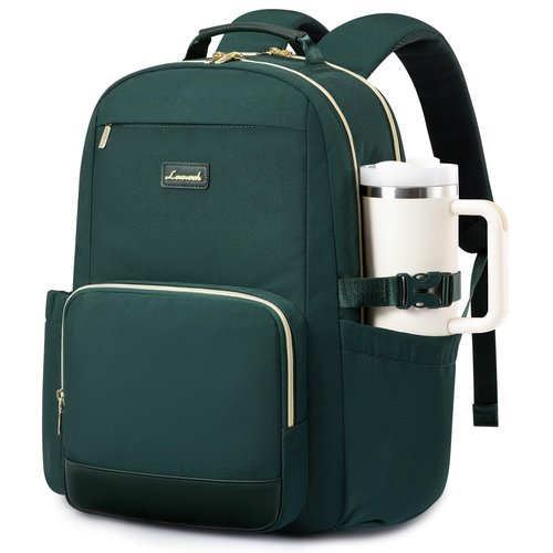 LOVEVOOK Laptop Backpack for Women with Pouch Pocket for Large Capacity Cup,17 Inch Laptop Computer Bag Travel Backpack Purse,Waterproof Work Business Backpack College Teacher Bags,Dark Green