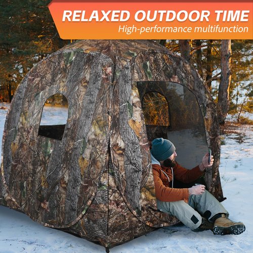 FUNHORUN Hunting Blind 360 Degree See Through with Floor Mat, 2/3 Person Ground Blind, Quick Set Pop Up Tent, Spring Steel Camouflage Tent for Deer and Turkey