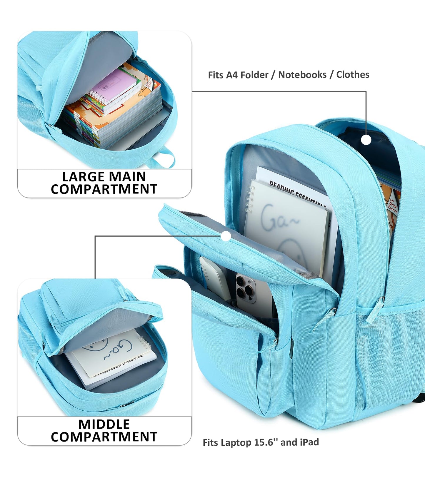 abshoo Classical Basic Womens Travel Backpack For College Men Water Resistant Bookbag (Light Blue)