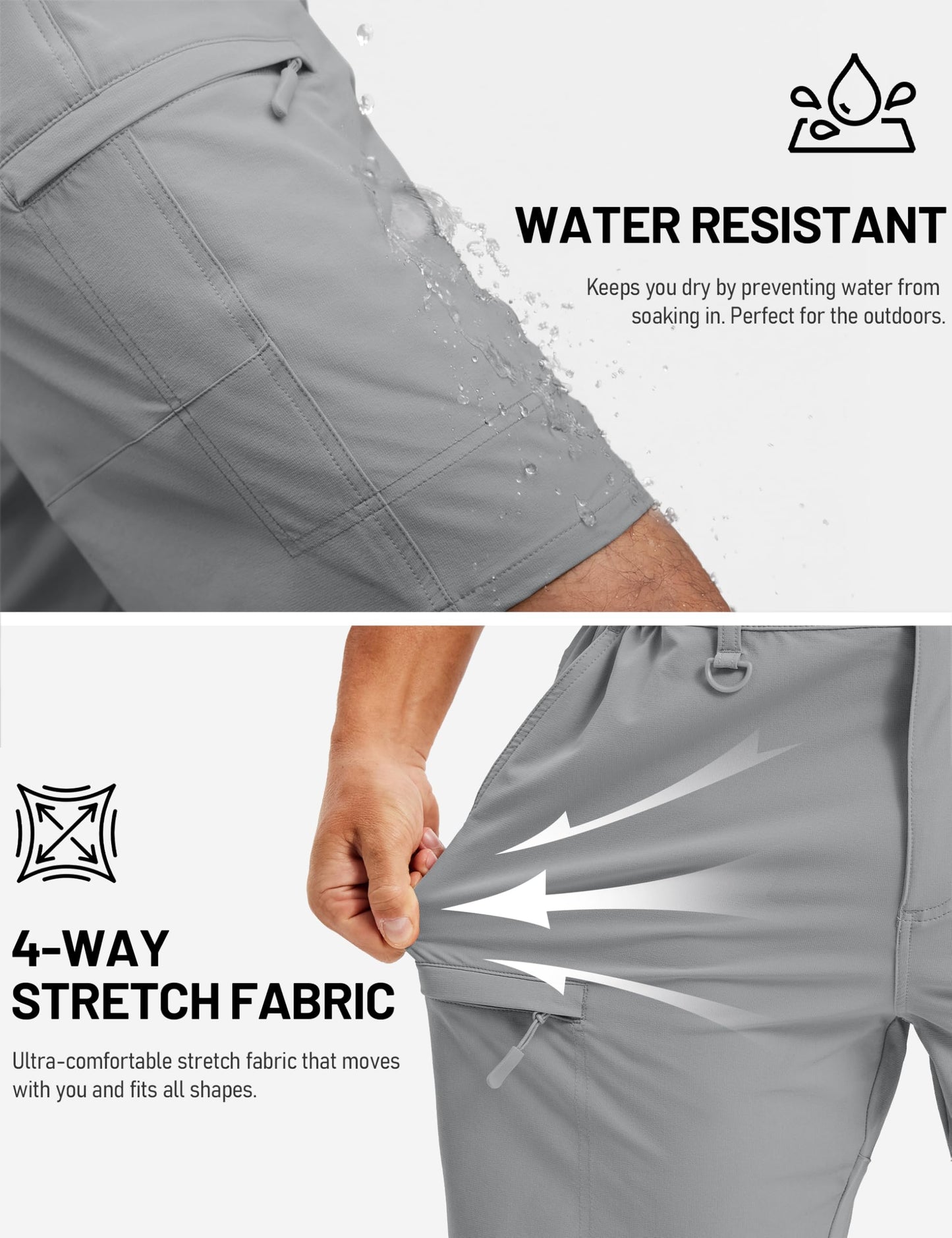 TACVASEN Cargo Shorts for Men Quick Dry Hiking Lightweight Golf Workout Fishing Travel Shorts Summer Beach Light Grey 32