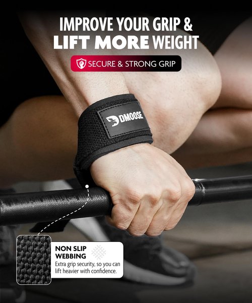 DMoose Lifting Straps, 24-inch (Pair) Wrist Straps for Weightlifting, Deadlift, Powerlifting, Bodybuilding Gym Workout, Neoprene Padded Support Cotton Strap for Max Hand Grip (Black)
