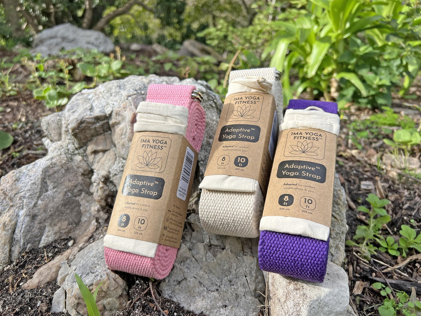 Ima Yoga Fitness - Adaptive Yoga Strap, Yoga Stretching Strap, Extra-Wide 2 Inches, 100% Naturally Soft Cotton, Steel D-Rings, Includes 100% Natural Cotton Storage Pouch (Natural, 8 feet)