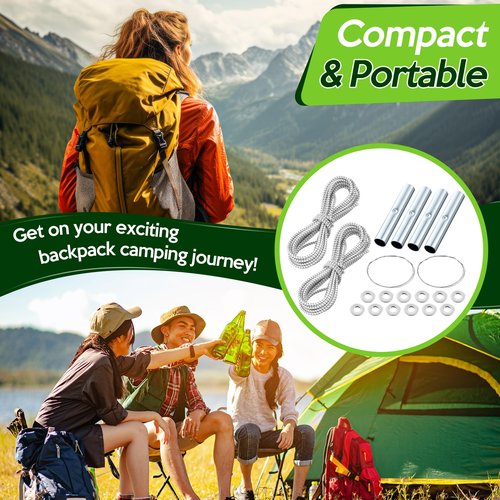 Shimeyao 2 Set Tent Pole Repair Kit, Universal Nylon Tent Poles Replacement Kit with 2 Shock Cords, 12 Washers, 4 Metal Tubes and 2 Iron Lead Wire, Repair Accessories for Camping Hiking Backpacking