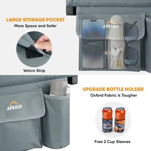 APEXUP Stadium Seats with Back Support, Portable Bleacher Seat with Large Pocket and Cup Holder, Wide Stadium Chair for Sports Events and Concerts (Grey)