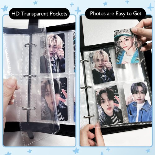 Photocard Binder for Stray SKZ Cards,4 Pocket with 60 Sleeves up to 400 Cards Pink Cute Photo Album for Fans Boys and Girls