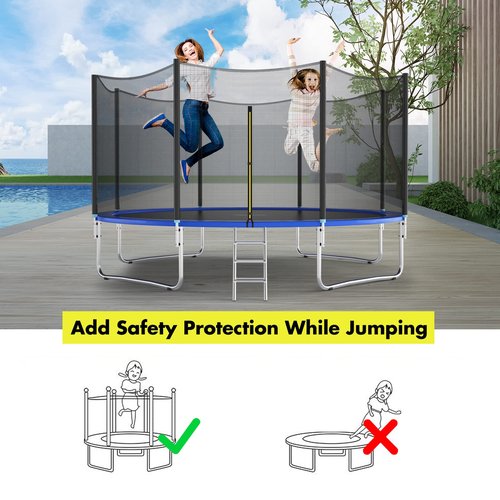 Giantex Trampoline Safety Net, 8 10 12 14 15 16Ft Weather-Resistant Replacement Enclosure Net for Round Frame, with Double-Headed Zippers, Protection Buckles & Enhanced Hook (15FT 6 Poles)