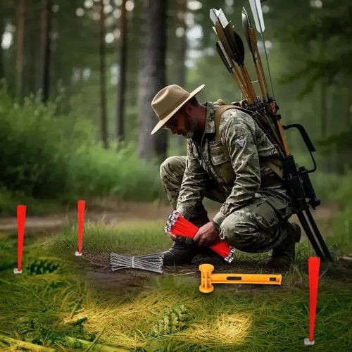 30 Pcs Ground Marking Whiskers Neon Orange Marking Whiskers with Lightweight Stakes Survey Property Line Markers for House Garden Lawn Landscape Ground Hunting Markers