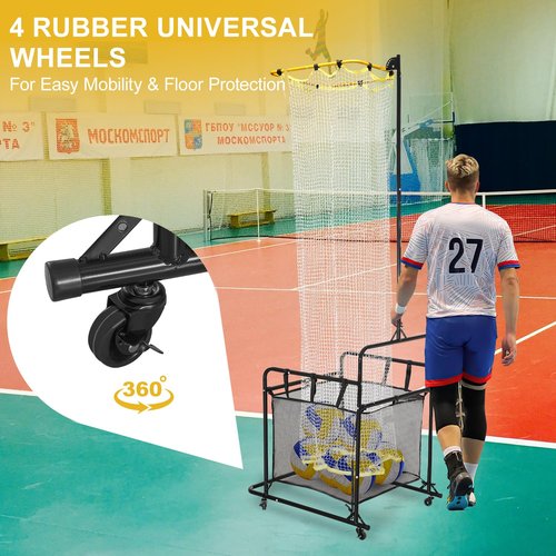 Volleyball Training Equipment Portable Practice Net Equipment with Wheels and Ball Collection Bag Sturdy Base Volleyball Spike Trainer with 5 Height and Angle Adjustments