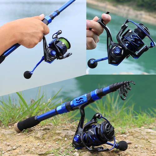 Sougayilang Fishing Rod and Reel Combos - Carbon Fiber Telescopic Fishing Pole - Spinning Reel 12 +1 BB with Carrying Case for Saltwater and Freshwater Fishing Gear Kit(Blue 5.91ft-2000)