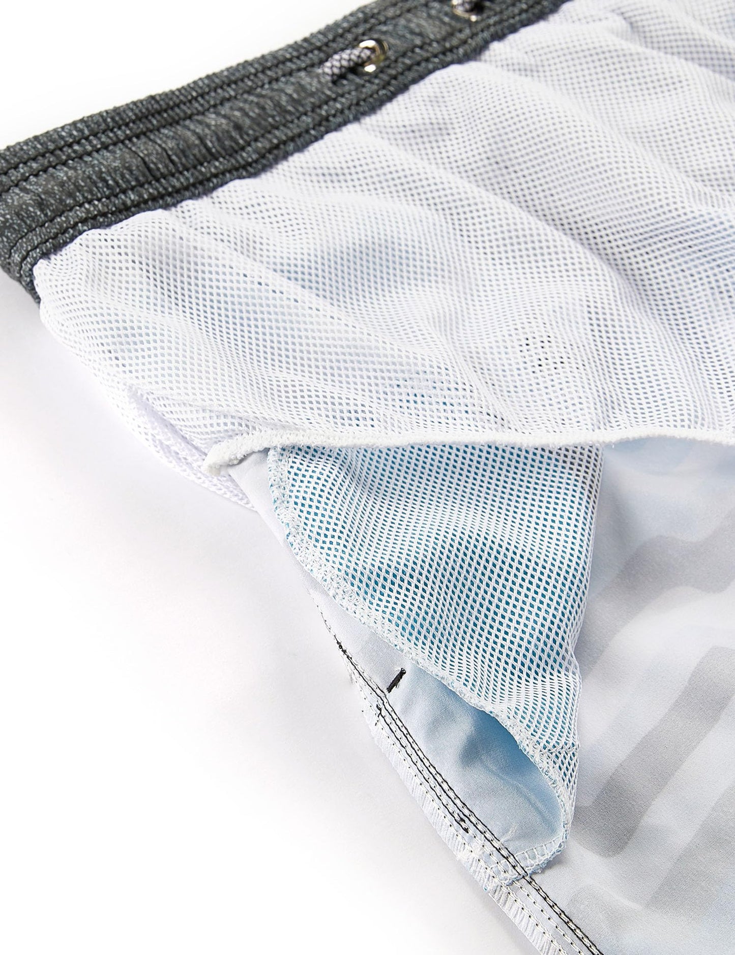 ELETOP Men's Swim Trunks Quick Dry Bathing Suit Swimming Board Shorts Mesh Lining Beach Swimwear Stripe Blue Grey L