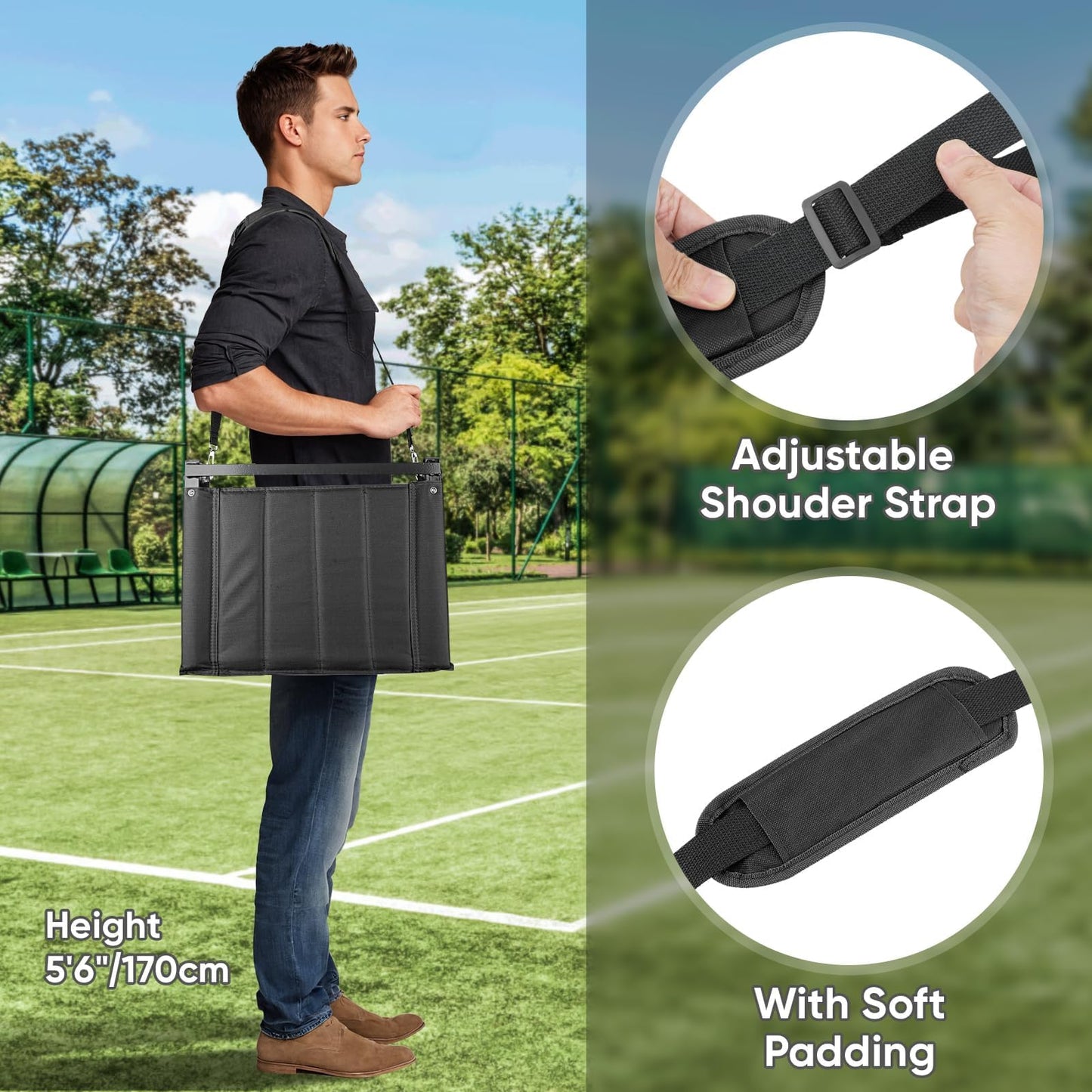 APEXUP Stadium Seats with Back Support, Portable Bleacher Seat with Large Pocket and Cup Holder, Wide Stadium Chair for Sports Events and Concerts (Black)