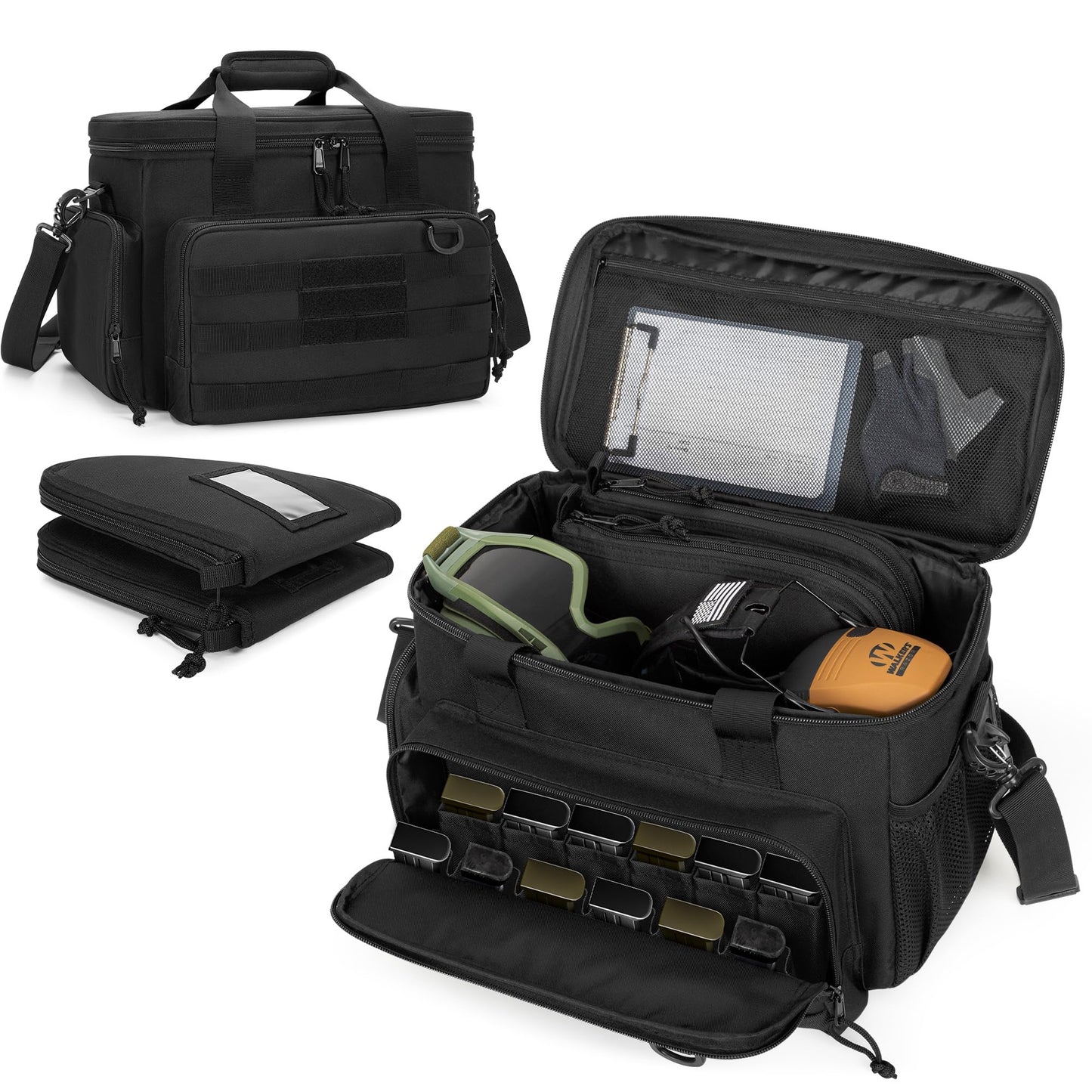 DSLEAF Gun Range Bag with 2 Pistol Cases, Pistol Range Bag for Handguns