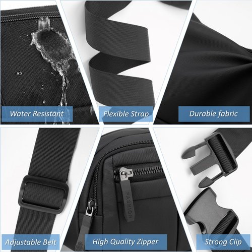 FYRLFB Large Fanny Pack for Men and Women, Crossbody Waist Bag with 4 Zipper Pockets Easy Carry Any Phone, Fashion Waist Packs with Adjustable Strap for Travelling, Hiking, Cycling, Running - Black