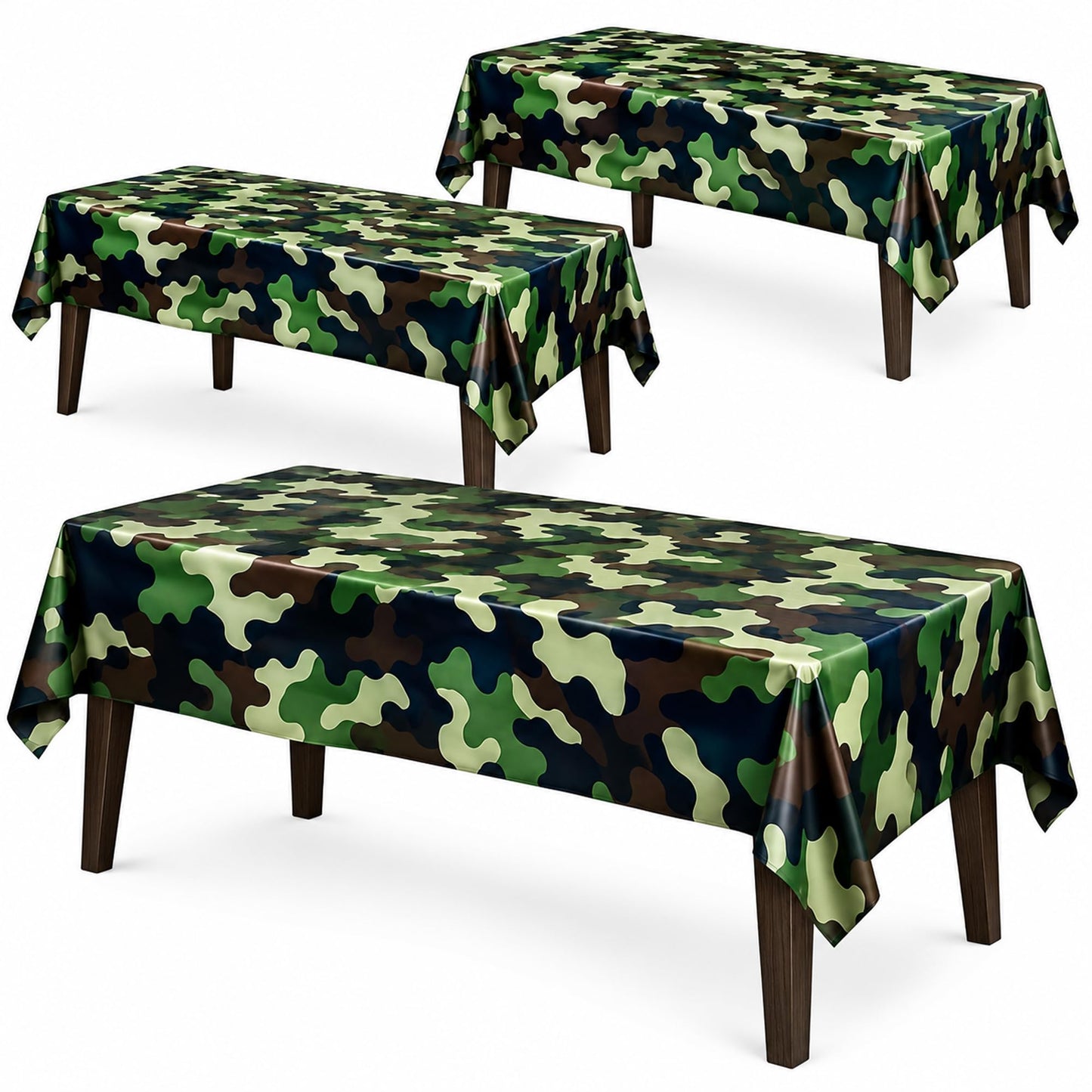 AnapoliZ Army Plastic Tablecloth | 3 Pcs Pack (54” Inch Wide x 102” Inch Long) | Rectangular Camouflage Table Cover | Military Party Table Decorations | Camo Party Plastic Table Cover