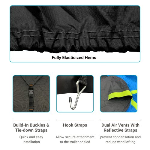 EliteShield SnowShield Snowmobile Cover, Heavy Duty Trailerable Snowmobile Storage Cover, Compatible with Polaris Ski Doo Arctic Cat Yamaha and More, Blue/Black Color Fits Snowmobiles 101"-120"