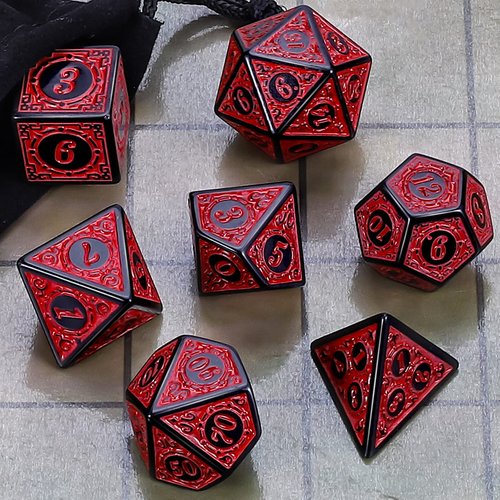 CiaraQ DND Polyhedral Dice Set for Dungeons and Dragons RPG MTG Role Playing Table Games-with 1 Dice Pouch (Red Engraved Dice)