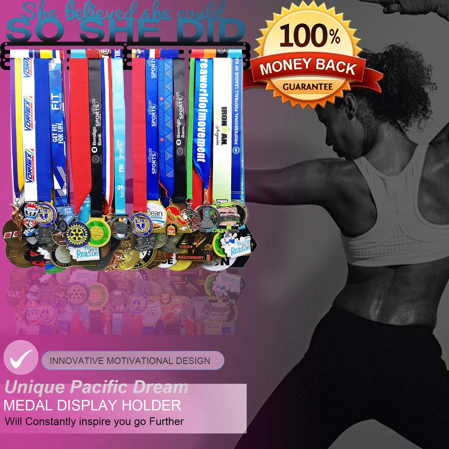 Race Medal Holder Wall Hanger,Marathon Medal Display and Runner Medal Hanger Display,Bib Running Medal Display, Running Medal Hanger Display,Medal Holder for Wall, Sports Medal Hanger Display Gifts