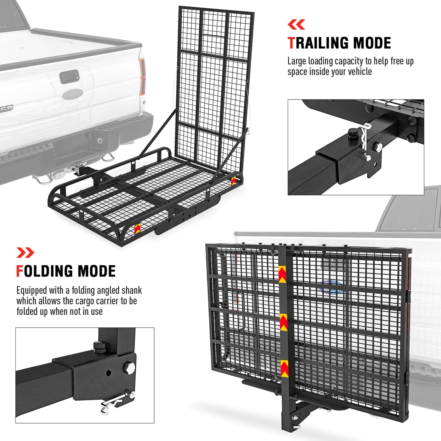 Hitch Mount Steel Cargo Carrier Basket with 49'' Folding Wheelchair Ramp, Fits 2'' Trailer Mounted Hitches