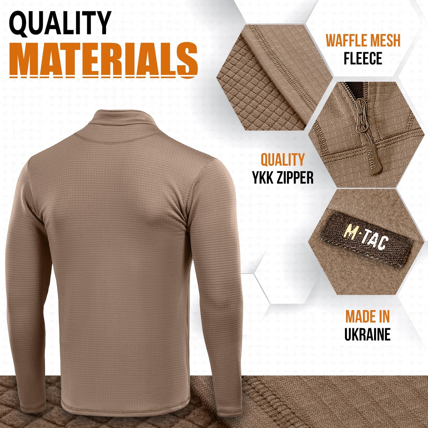 M-Tac Thermal Shirt for Men – Grid Fleece Lined Base Layer Compression Top for Cold Weather ECWCS Delta Level 2 Coyote Brown