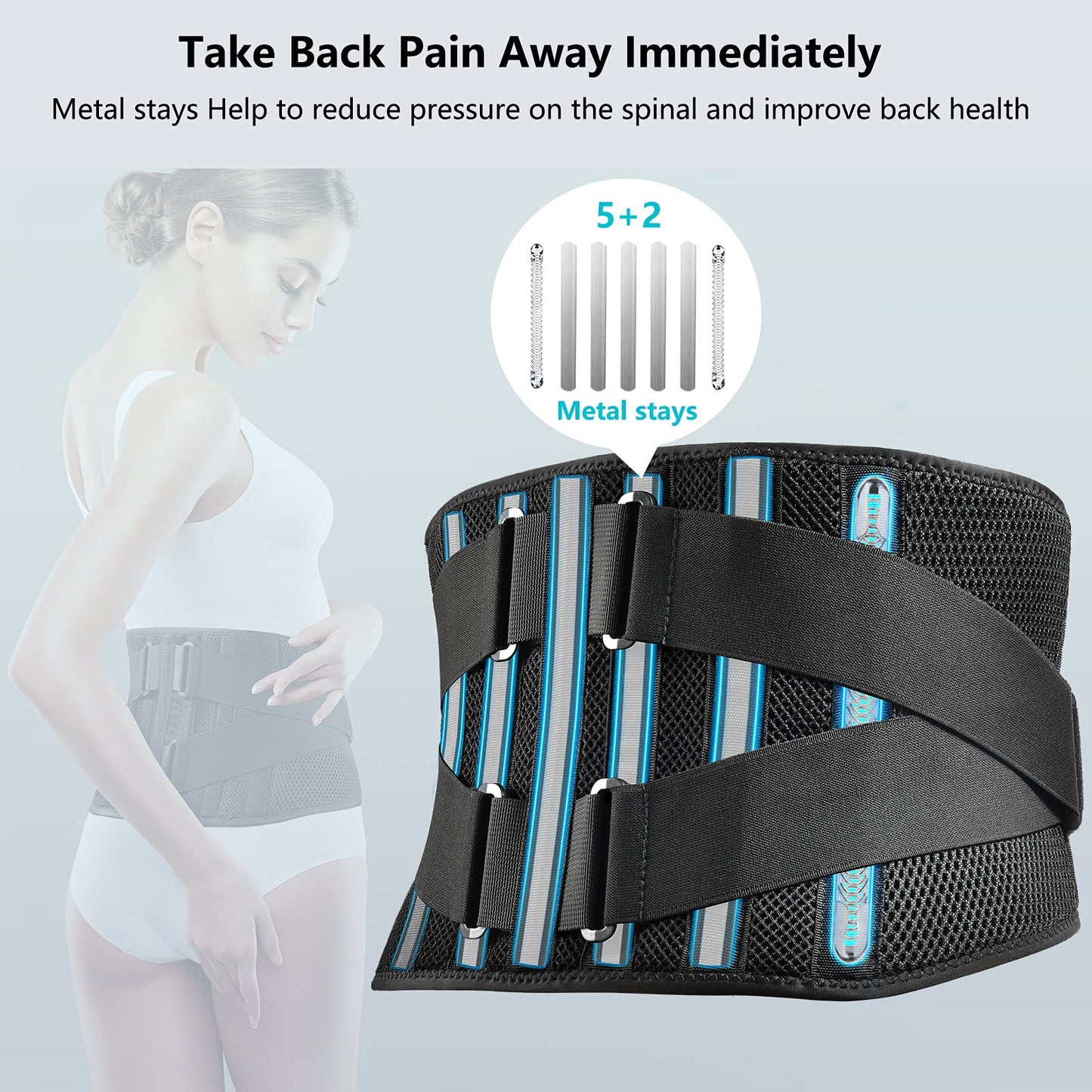 FREETOO Air Mesh Back Brace for Men Women Lower Back Pain Relief with 7 Stays, Anti-skid, Adjustable Lumbar Support Belt for Work for Sciatica Scoliosis (M(waist:36''-44''), Black)