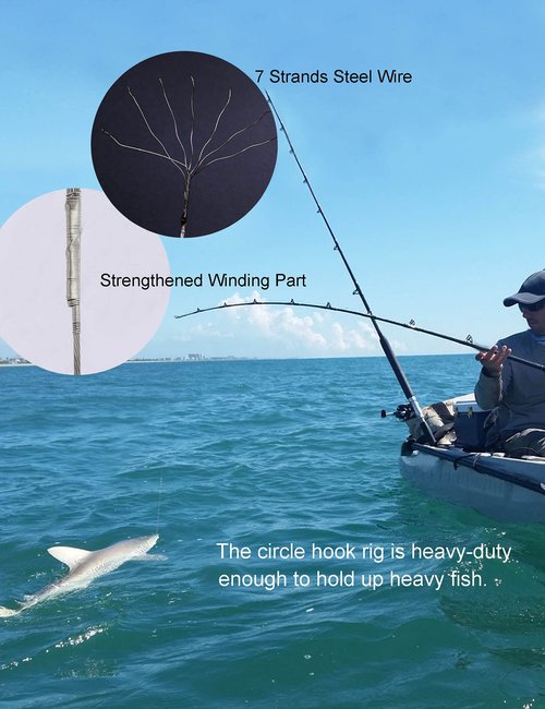 Beoccudo Circle Hooks Rigs Saltwater Steel Leader Wire, 25pcs Heavy Duty Circle Hook with Leader Wire Bass Catfish Fishing Lure Rig
