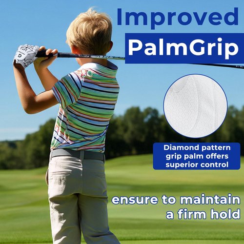 AIGEVTURE Golf Gloves Kids Junior Toddlers Left Hand Children's Premium Youth Golf Gloves Boys Girls Black and White Large,Age8-10,2pieces