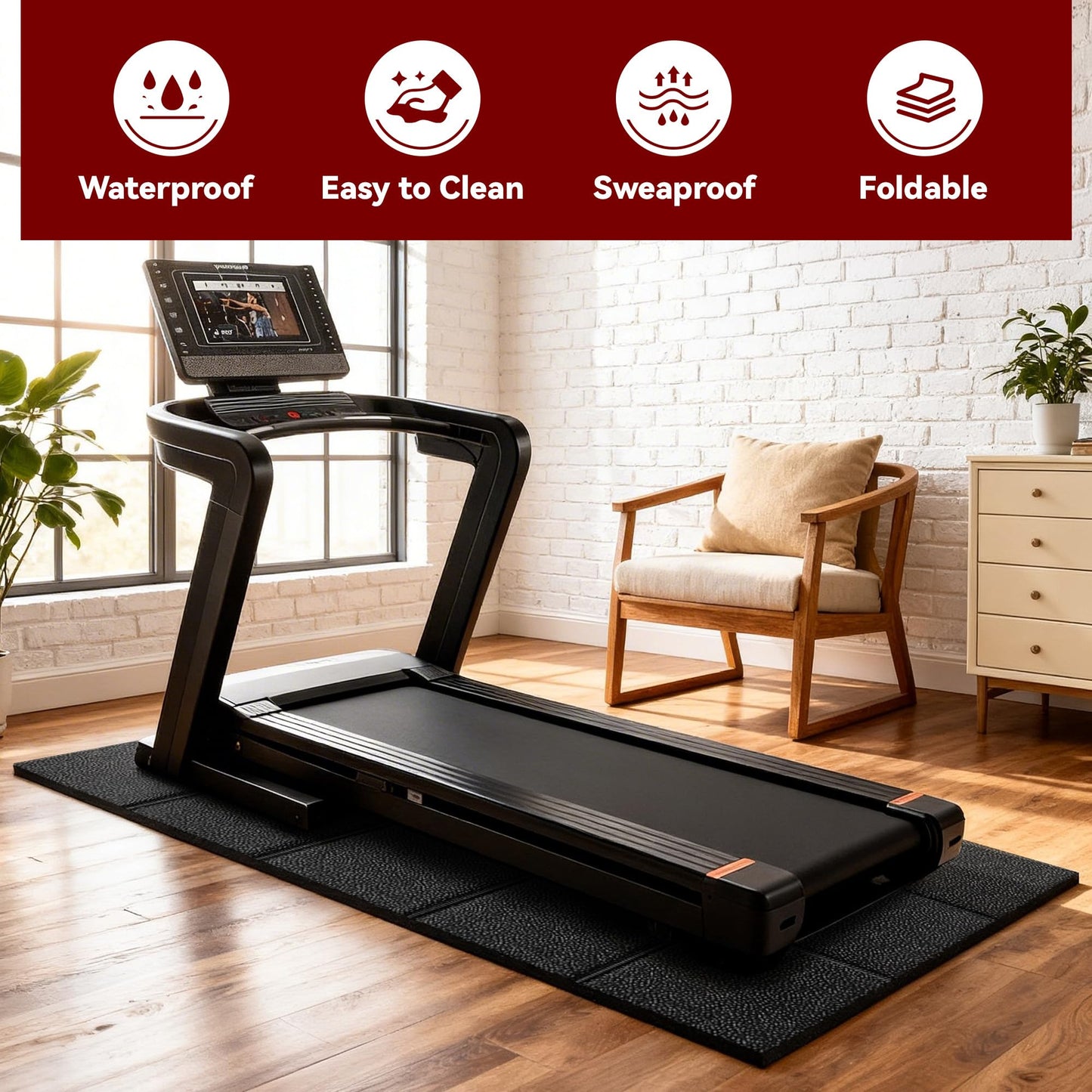 Walking Pad Mat for Carpet, Treadmill Mat for Hardwood Floors, Bike Mats Compatible with Peloton – Non-Slip Exercise Mats, Shock Absorbing & Floor Protection for Home Gym Use (84" Lx 36" W x0.24 Th)