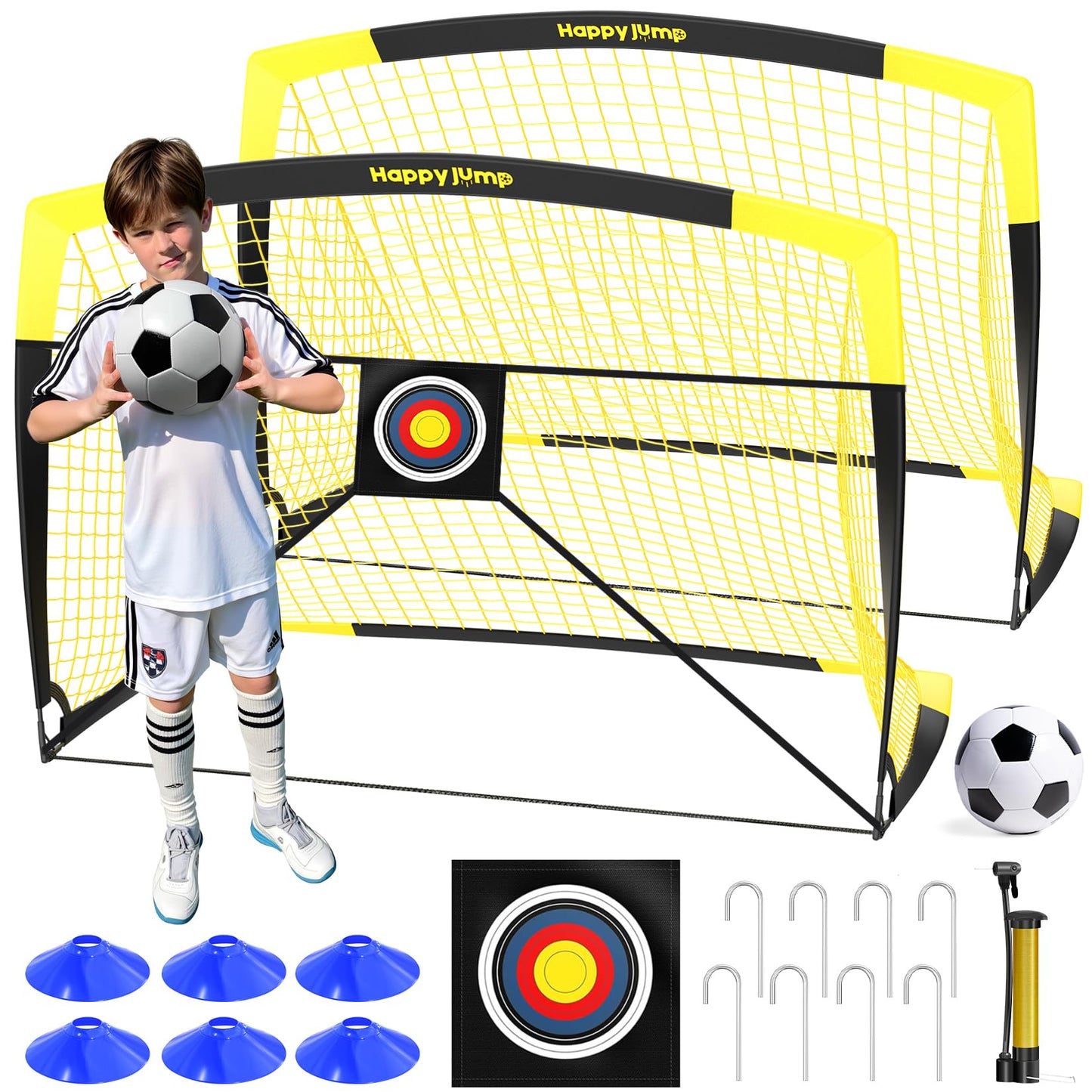 Happy Jump Soccer Goal Pop Up Foldable Soccer Net for Backyard, 2 Set (5X3.6 FT, 2 Set)
