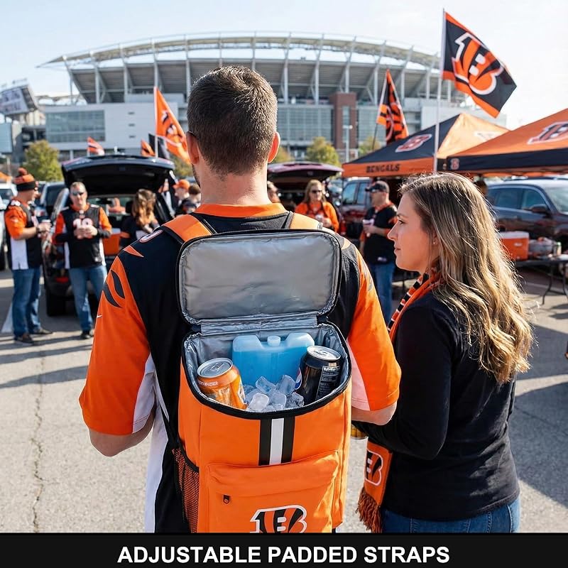 Cincinnati Bengals Cooler Backpack - 24L Insulated Team Gear Bag, Holds 36 Cans