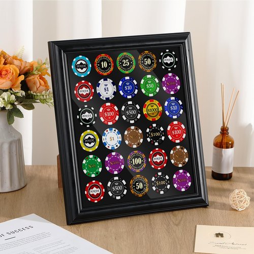 Silipull 30 Poker Chip Display Case 13. 5 x 11. 5 Inch Poker Chip Holder for 39/40mm Wall Mount or Tabletop Display Frame for Collectors Souvenir Gift