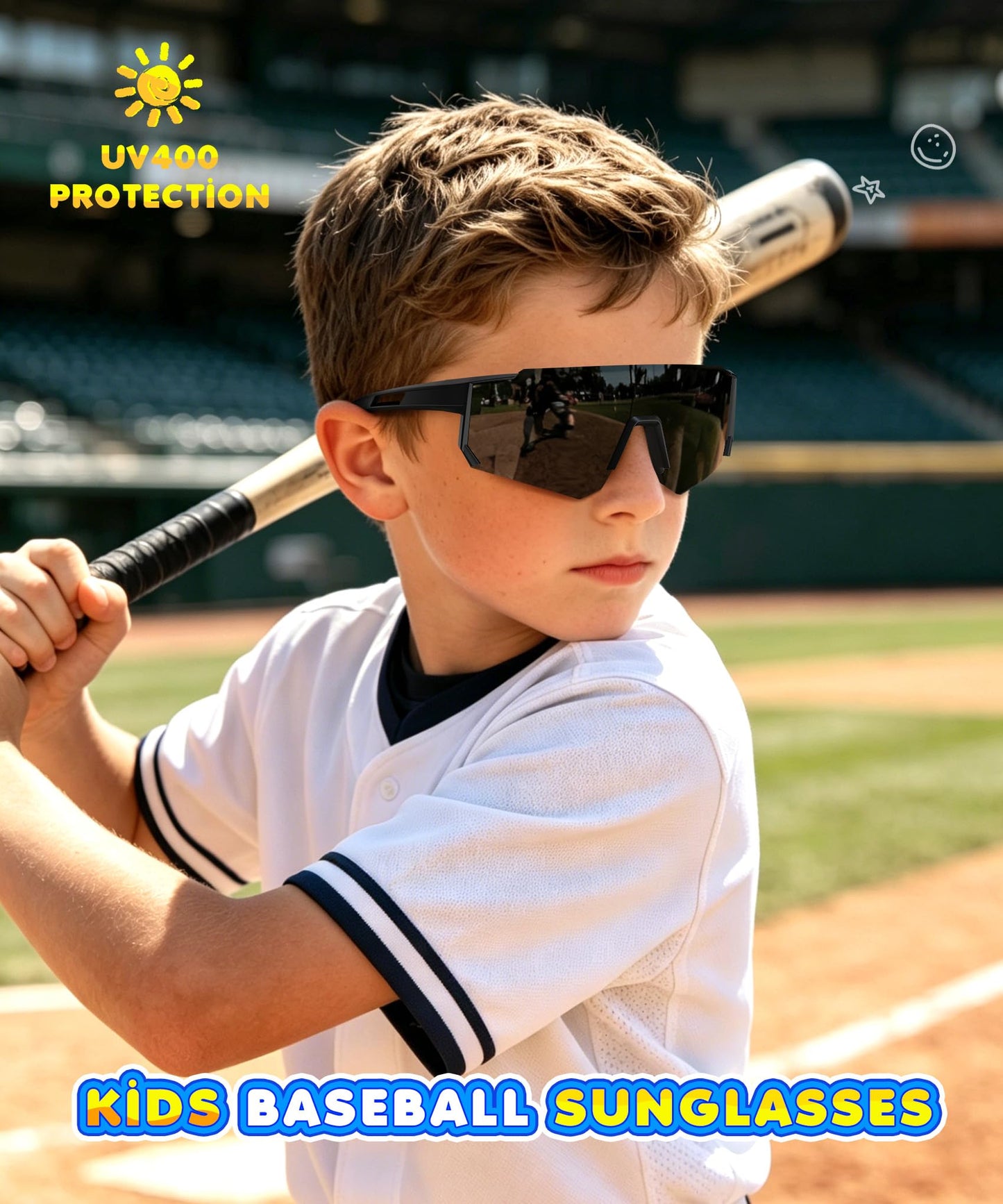 KALIYADI Kids Polarized Sunglasses Youth-Baseball-Sunglasses: Boys Girls Sport Running UV400 Protection Sun Glasses Age 6-14