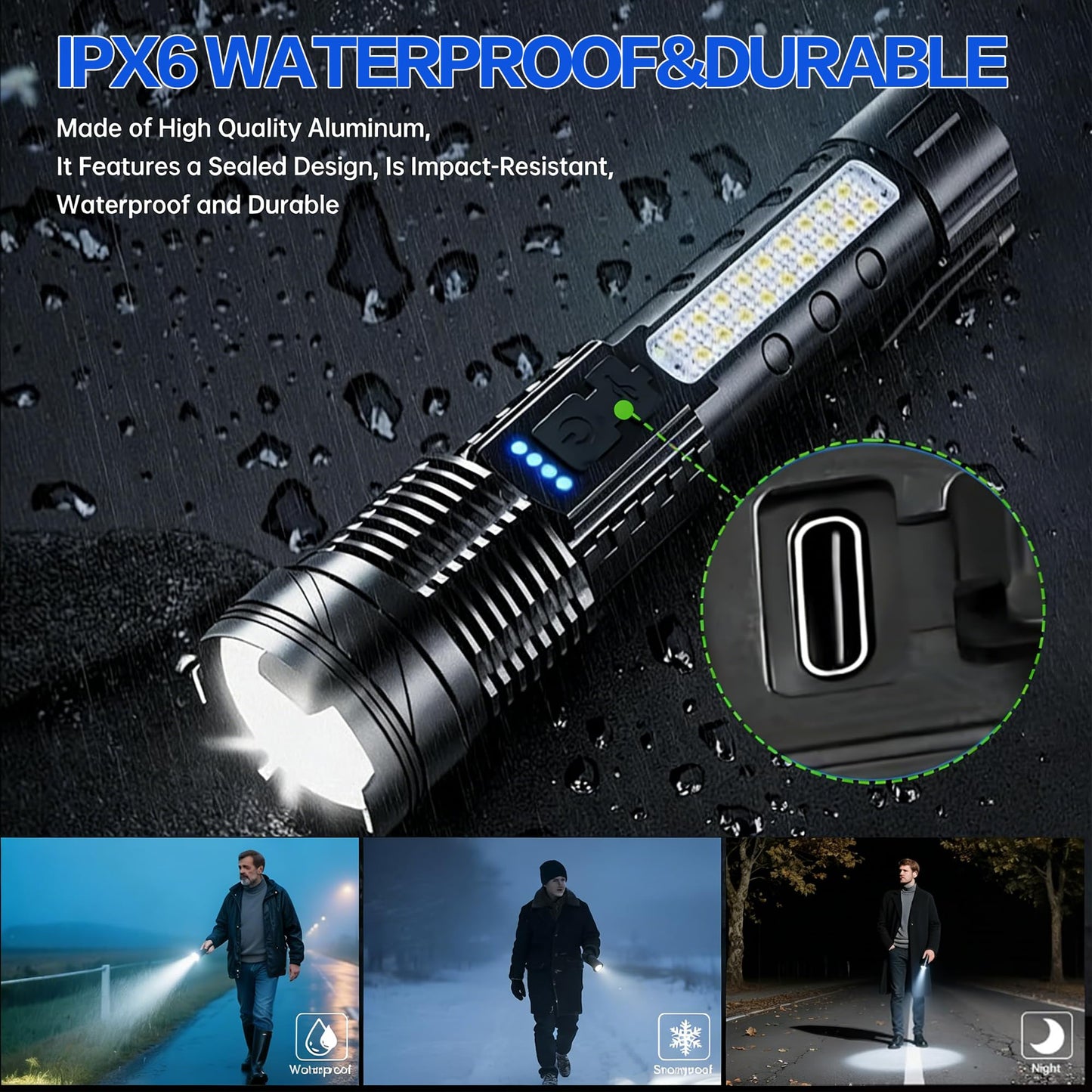 2 Pack Rechargeable Flashlights High Lumens, 7 Modes LED Flashlight Rechargeable, Super Bright Flashlight Powerful, IPX6 Waterproof, Adjustable Tactical Flashlights for Home Emergencies Camping