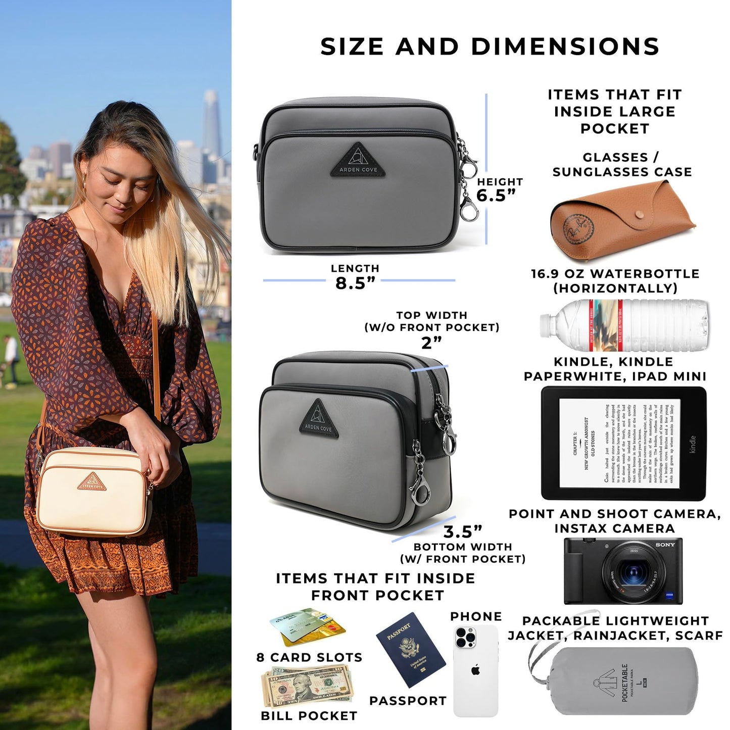 Arden Cove Full Anti-Theft Waterproof Cross-Body Bag (23" Drop Length, Black)