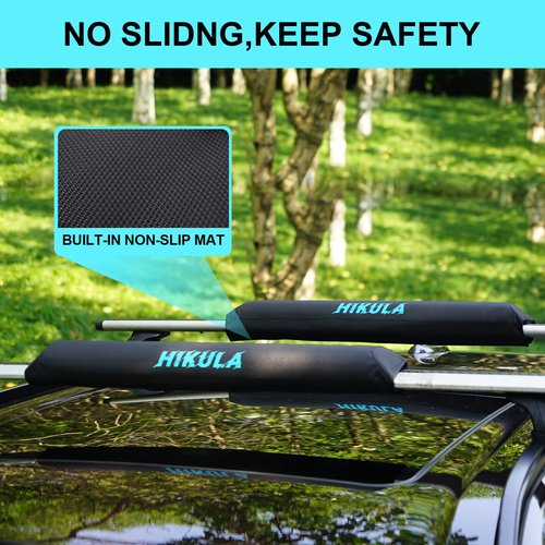 HIKULA 28" Soft Aero Roof Rack Pads for Various Crossbars with Two 15' Premium Scratch Resistant Silicone Buckle Tie Down Straps for SUPs, Surfboards, Kayaks, Canoes Includes Storage Bag