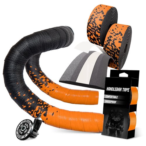 ARVORUM Bike Handlebar Tape, Bicycle Bar Tape, Cycling Grip Tape, (Set of 2) EVA Padded Bar Tape Bicycle Handlebar Tape, with 4pcs Bike Handlebar End Plugs, Soft Comfortable, Wear Resistant(Orange)