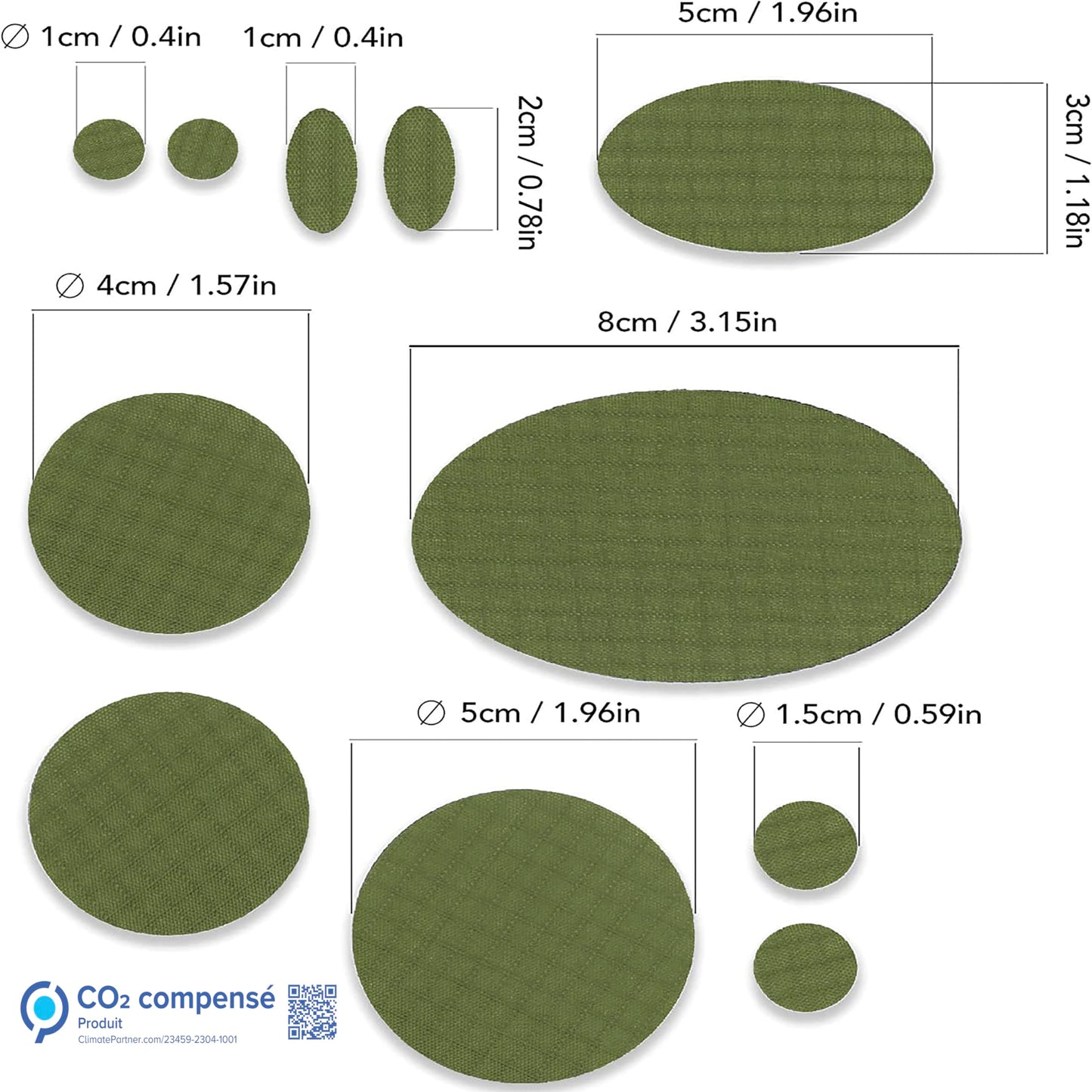 Stick-On Repair Patches for Down Jackets, Tents, 11 Pcs, Olive