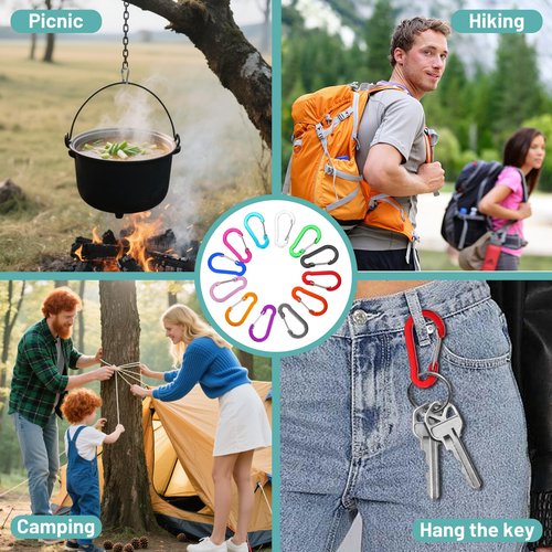 Aluminum Carabiner Clip - 12 Pcs, 2" Small Carabiner Keychain Clips, Multi-use D Ring Carabiner for Fishing, Camping, Hiking & Outdoor Sports.