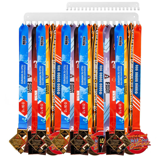 Geetery 2 2/4 Pack Medal Hanger Display with 20 Hooks Each, Steel Wall Mount Medal Holder Rack Holds 60+ Awards for Marathon Running Soccer Wrestling Gymnastics Swimming, Easy to Install (White)