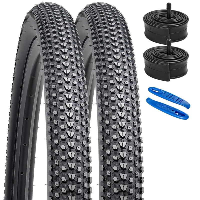 26 x 2.0 Inch Bike Tires (2 Pack) with Tubes & Levers – Black, 26x2.0 MTB/Gravel