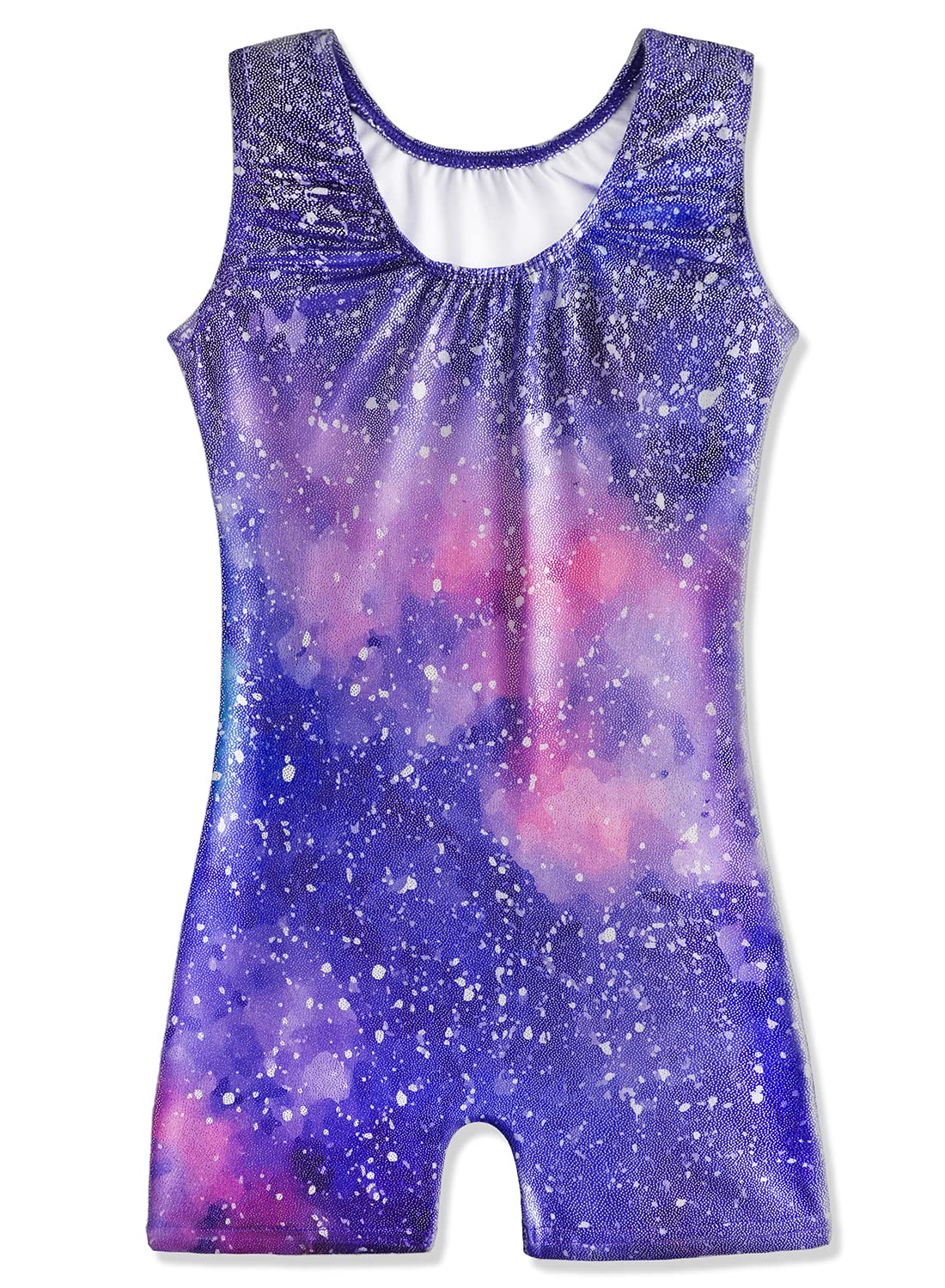 HOZIY Galaxy 4t 5t Leotard For Girls Gymnastics with Shorts Purple Pink Milky Way Stars Starry Tumbling Outfit Unitard Gymnastic Girls Kids Leo Clothing Sparkle