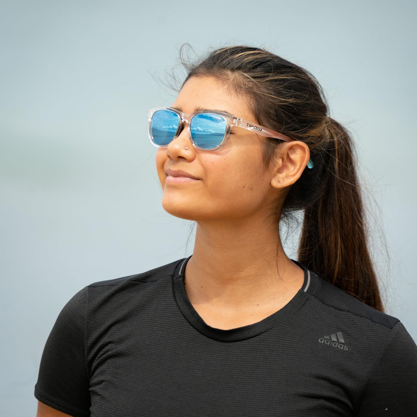 Tifosi Optics Swank Sunglasses (Satin Electric Green/Smoke Lens Bright Blue Mirror)