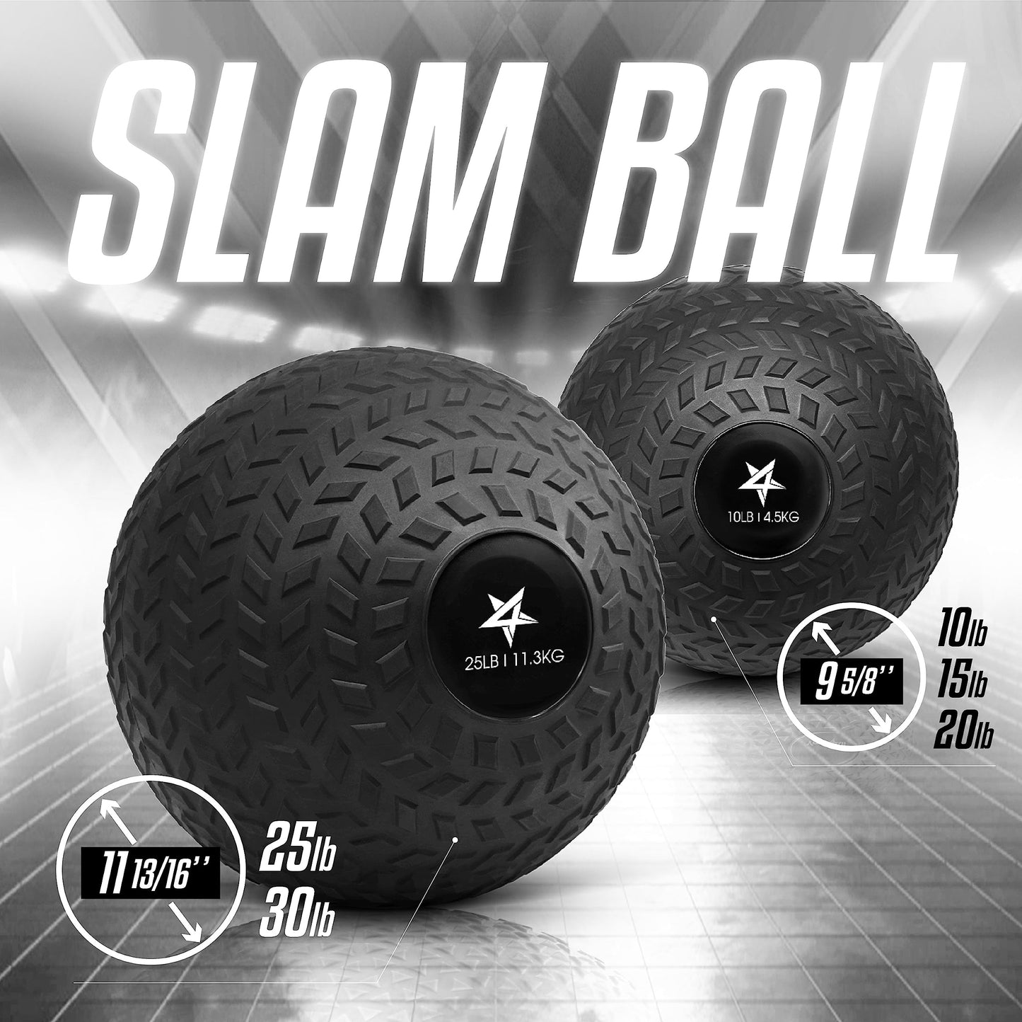 Yes4All Slam Balls, 10-40lb Weighted Ball Weight, Durable PVC Sand Filled Workout Dynamic Slam Ball for Strength Training, Tread, Black, 30lbs