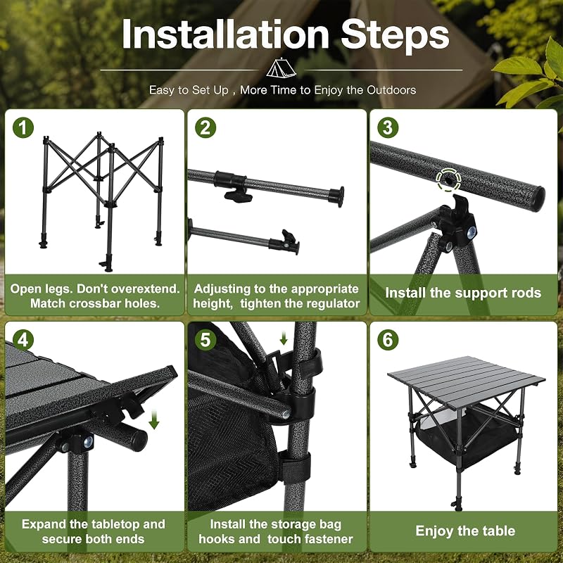 Camping Table 19.7in x 20.9in with Adjustable Height, Black - CAPASTEC Variation: Black