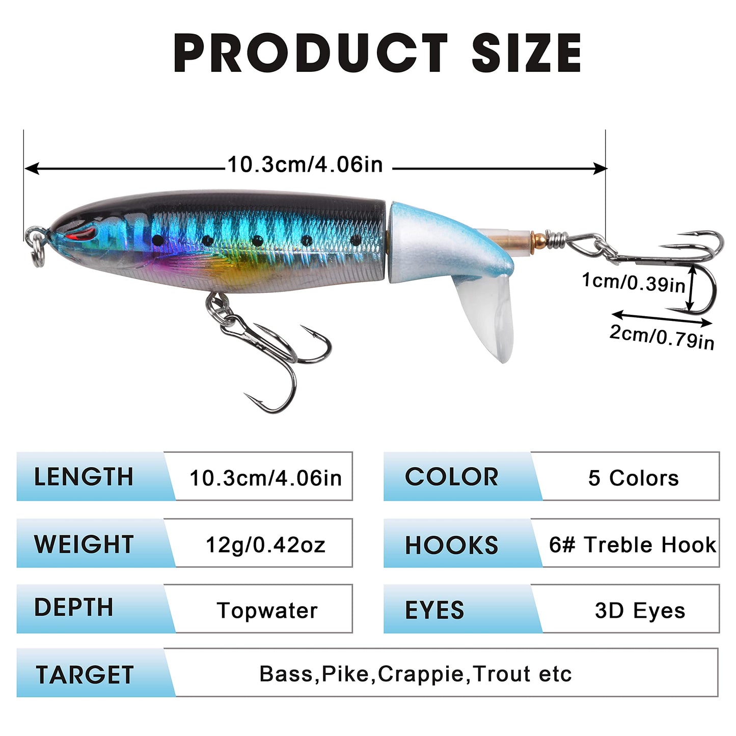 Bass Fishing Lures Set,Plopping Minnow Lure with Floating Rotating Tail Freshwater Artificial Hard Baits Swimbait Slow Sinking Lures for Trout Pike Walleye