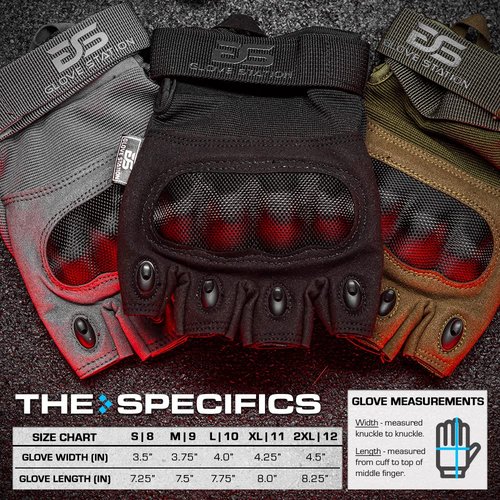Glove Station- Fingerless Knuckle Tactical Gloves for Men - Motorcycle Gloves for Tactical Shooting, Airsoft, Hunting, Police Work and Hiking - Black/X-Large
