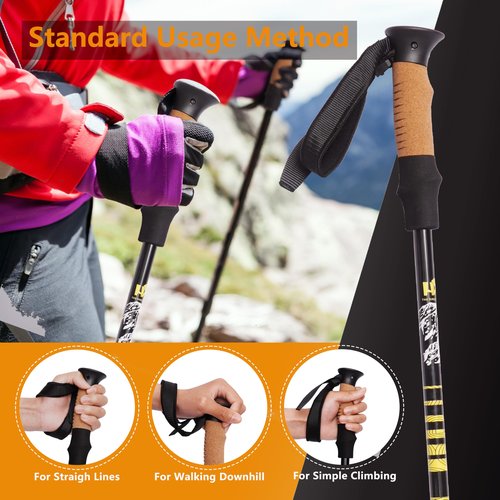 HXE Carbon Fiber Trekking Poles, Lightweight Adjustable Hiking Poles with Cork Grips, Pair of 2 Walking Sticks Balance Support for Women and Men
