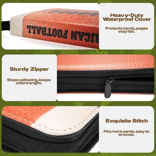 Football Card Binder,900 Pockets Upgraded Trading Card Binder with Zipper, Large Sports Card Holder Include 50 Removable Sleeves,9 Pocket Double Side Card Album Folder for Collection Organizer