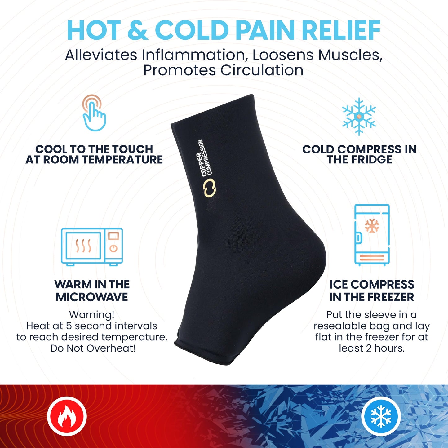 Copper Compression CopperFreeze Cryo Compression Sleeve for Knee, Tennis Elbow, Ankle Joints, Leg & Arm Muscles - Reusable Gel Ice Pack & Heat Wrap - Cold & Hot Pain Relief, Sprain, Injury - L/XL